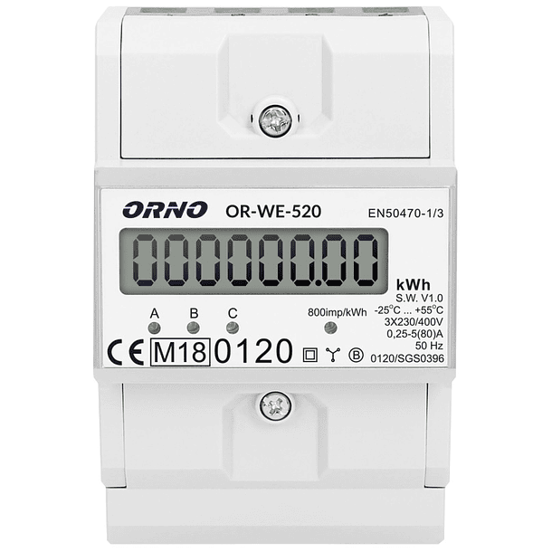 Medidor Digital de Custos de Energia p/ Calha DIN 80A c/ MID (Trifásico) - ORNO 2