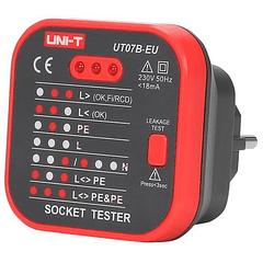 Testador de Tomadas de Corrente 220V AC + RCD - UNI-T