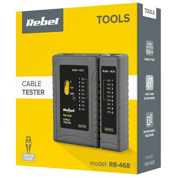 Testador de Rede RJ11, RJ12, RJ45 - REBEL RB-468 3