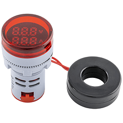 Voltímetro/Amperímetro Digital Redonto p/ Painel (12...500V AC / 0...100 Amp.) - Vermelho