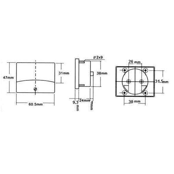 Voltímetro de Painel 150V AC (60x47mm) 2