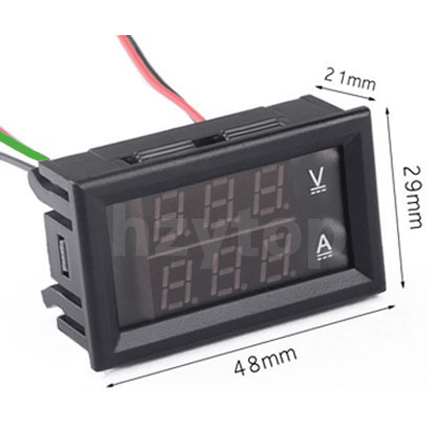 Voltimetro/Amperímetro Digital LED (4,5...100VDC / 0...10Amp) 4