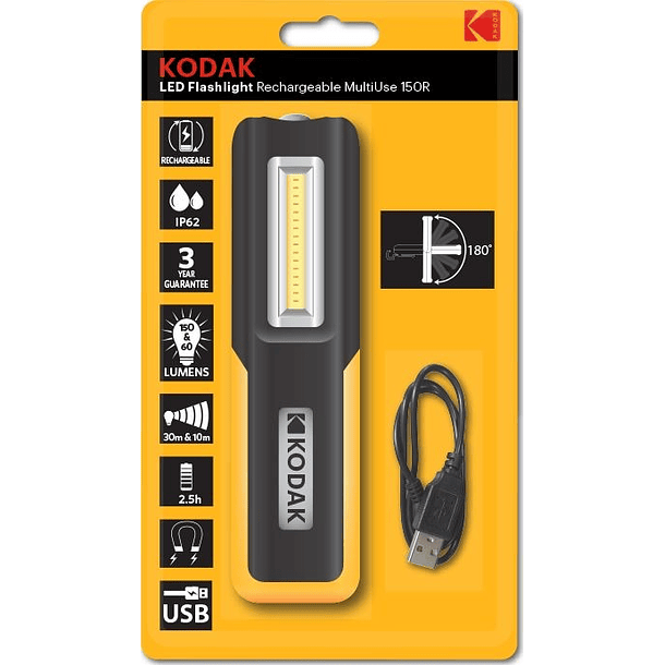 Lanterna LED Recarregável USB Frontal e Lateral 150/60Lm MULTIUSE 150R - KODAK 