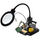 Lupa de Mesa c/ Iluminação LED + Suporte de Ferro Soldar + Pinças 1