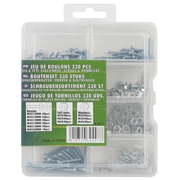 Kit 330x Parafusos Philips (M2, M3, M4) + Porcas + Anilhas - VELLEMAN 