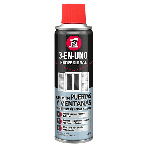 Spray Lubrificante de Portas e Janelas (250ml) - 3-EN-UNO 