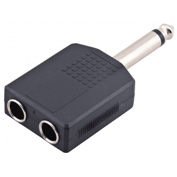 Ficha Adaptadora 6,3mm Macho Mono -> 2x Jack 6,3mm Stereo Femea 