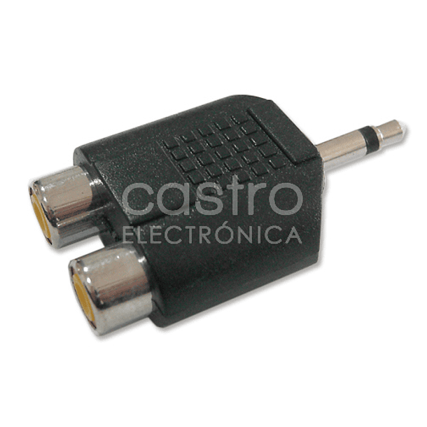 Ficha Adaptadora Jack 3,5mm Macho Mono -> 2x RCA Femea 