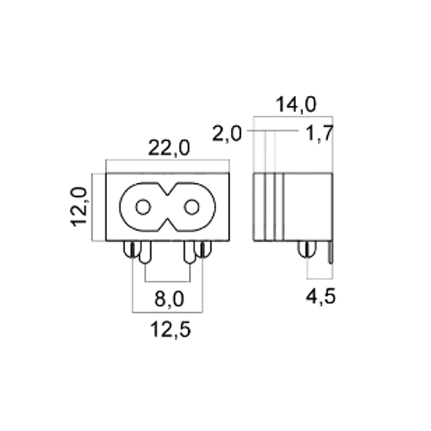 Ficha C.I. Femea Tipo 8 (IEC-C8) 2,5A 250V 2