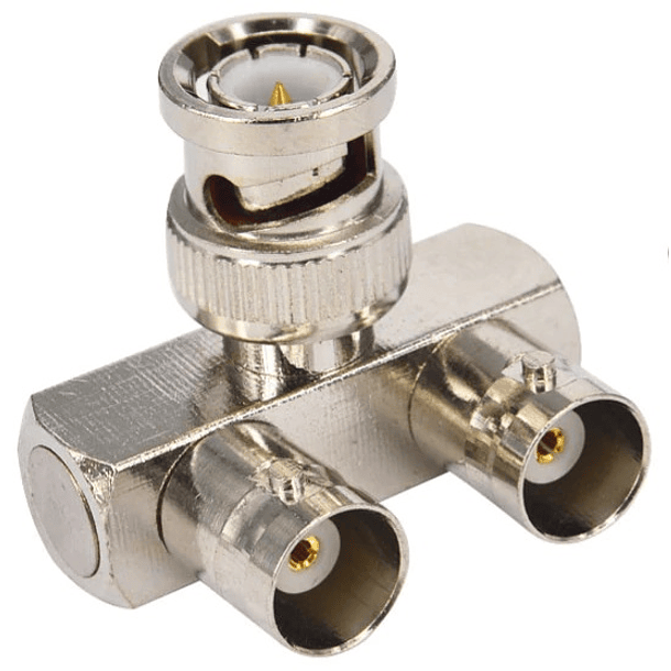 Ficha Adaptadora BNC Macho -> 2x BNC Femea 