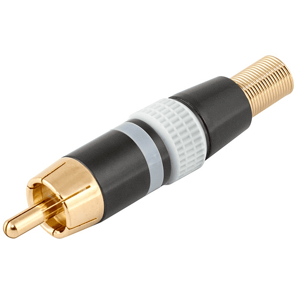 Ficha RCA Metálica Macho c/ Anel Branco 