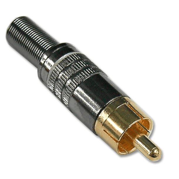 Ficha RCA Metálica Macho c/ Anel Branco 