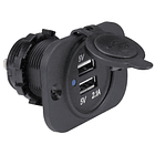 Ficha USB Tipo A Fêmea Dupla p/ Painel (12-24 VDC IN, 5V OUT) - PEIYING 1