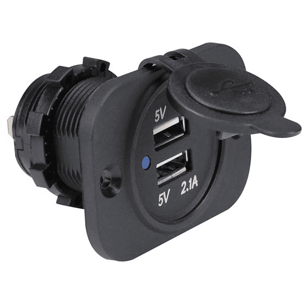 Ficha USB Tipo A Fêmea Dupla p/ Painel (12-24 VDC IN, 5V OUT) - PEIYING 1