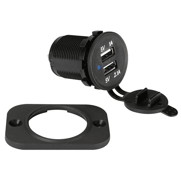 Ficha USB Tipo A Fêmea Dupla p/ Painel (12-24 VDC IN, 5V OUT) - PEIYING 2