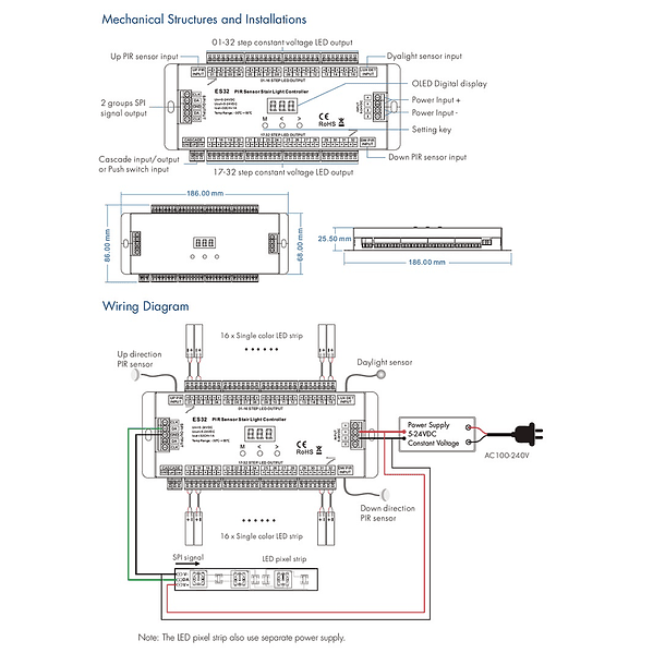 Controlador de Sensores de Escada 32 Canais (32x1A 5-24V) p/ Fitas LED - ES32 3