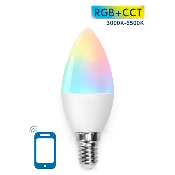 Lampada Smart LED E14 C37 220V 7W RGB + Branco 3000K ~ 6500K Wi-Fi 1
