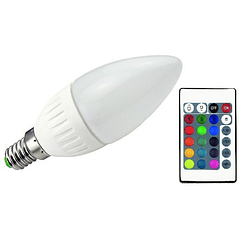 Lampada LED C37 220V E14 RGB + Branco 4000K 5,5W c/ Comando