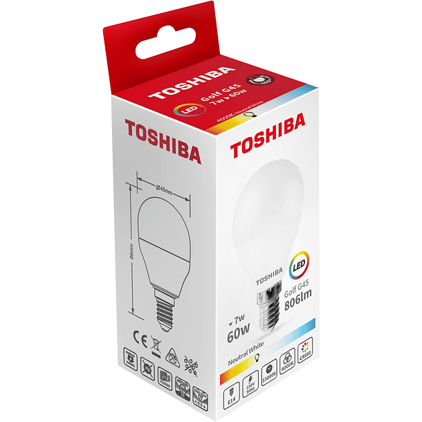 Lâmpada LED E14 G45 7W 4000K 806Lm - TOSHIBA 