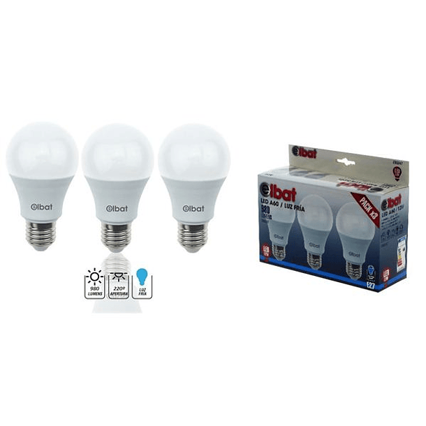 Pack de 3 Lâmpadas LED G45 12W 480LM E27 6500K - ELBAT 