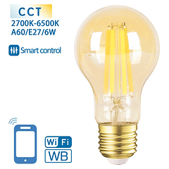 Lâmpada LED Inteligente E27 A60 Filamento Smart Wi-Fi 220V 6W 2700K ~ 6500K 806Lm (Âmbar)