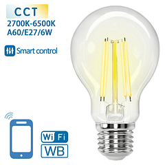 Lâmpada LED Inteligente E27 A60 Filamento Smart Wi-Fi 220V 6W 2700K ~ 6500K 850Lm (Transparente)