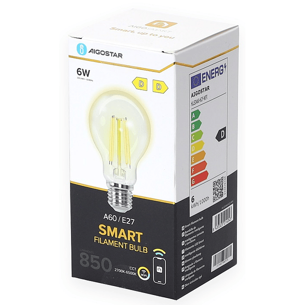 Lâmpada LED Inteligente E27 A60 Filamento Smart Wi-Fi 220V 6W 2700K ~ 6500K 850Lm (Transparente) 3