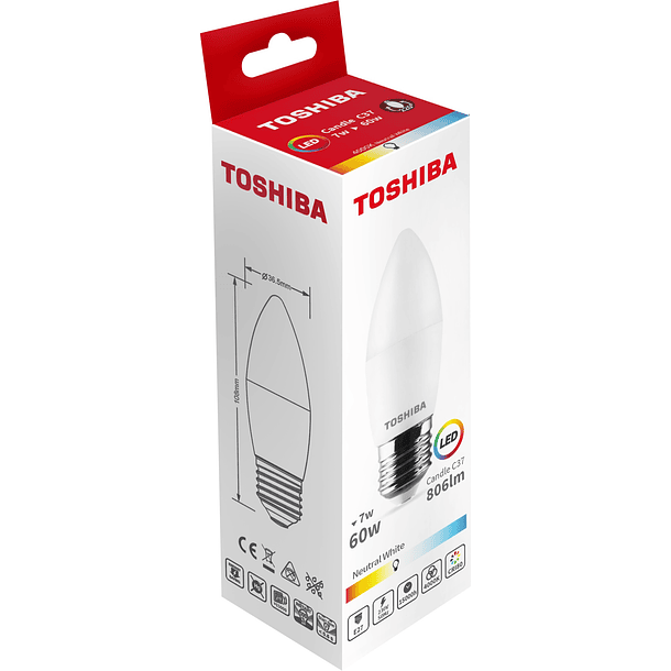 Lâmpada LED E27 C37 7W 4000K 806Lm - TOSHIBA 