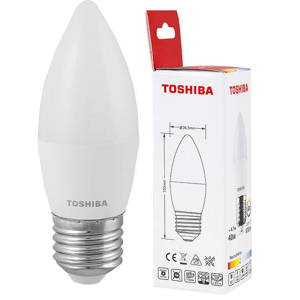 Lâmpada LED E27 C37 4,7W 4000K 470Lm - TOSHIBA 1