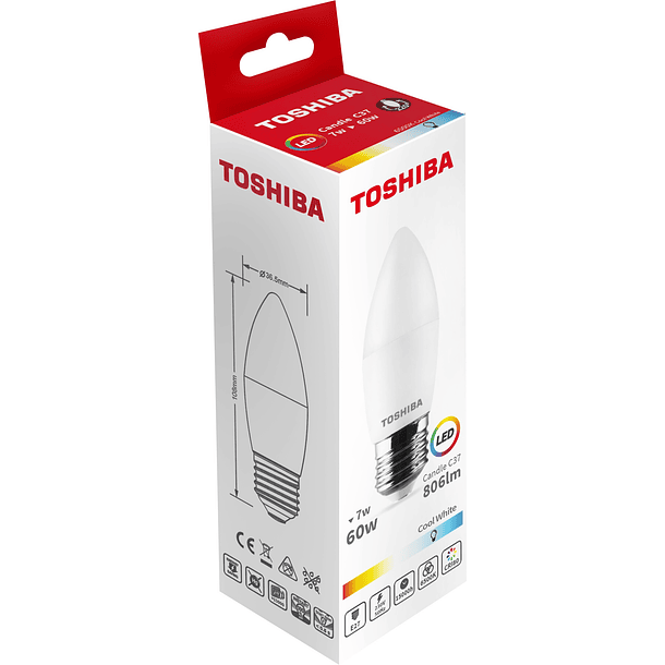 Lâmpada LED E27 C37 7W 6500K 806Lm - TOSHIBA 