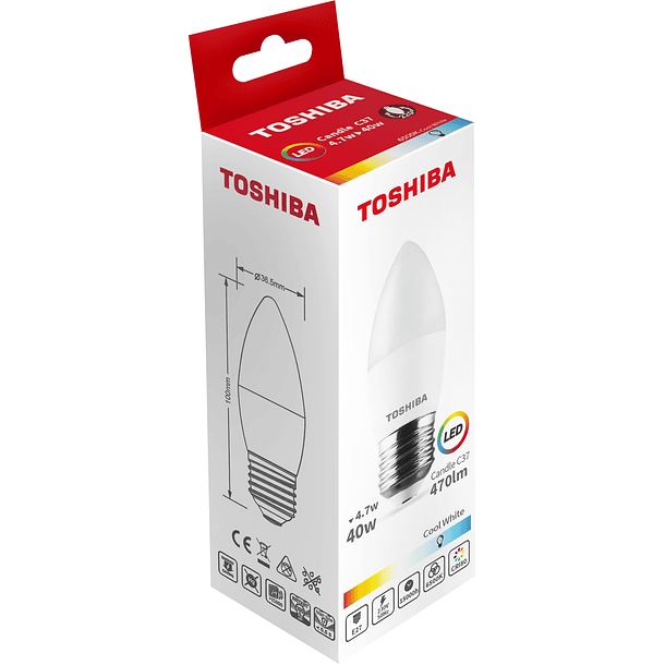 Lâmpada LED E27 C37 4,7W 6500K 470Lm - TOSHIBA 