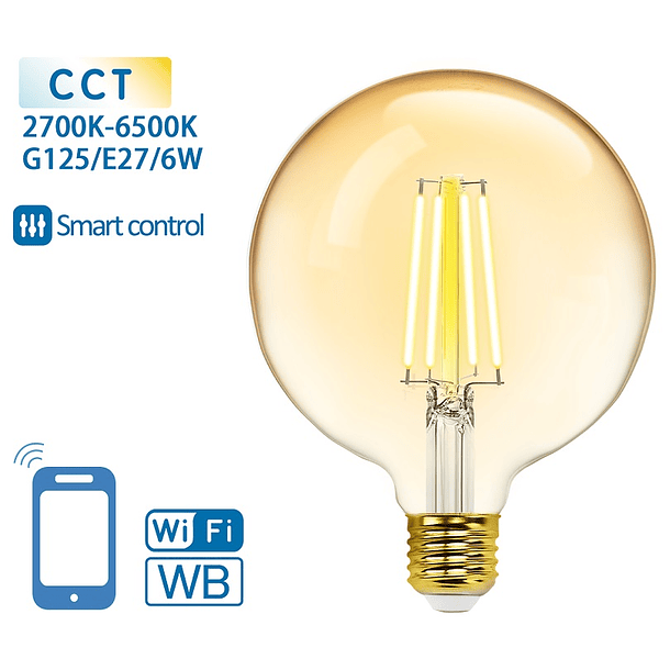Lâmpada LED Inteligente E27 G125 Filamento Smart Wi-Fi 220V 6W 2700K ~ 6500K 806Lm (Âmbar) 1