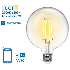 Lâmpada LED Inteligente E27 G125 Filamento Smart Wi-Fi 220V 6W 2700K ~ 6500K 850Lm (Transparente)