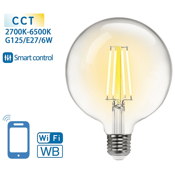 Lâmpada LED Inteligente E27 G125 Filamento Smart Wi-Fi 220V 6W 2700K ~ 6500K 850Lm (Transparente) 1