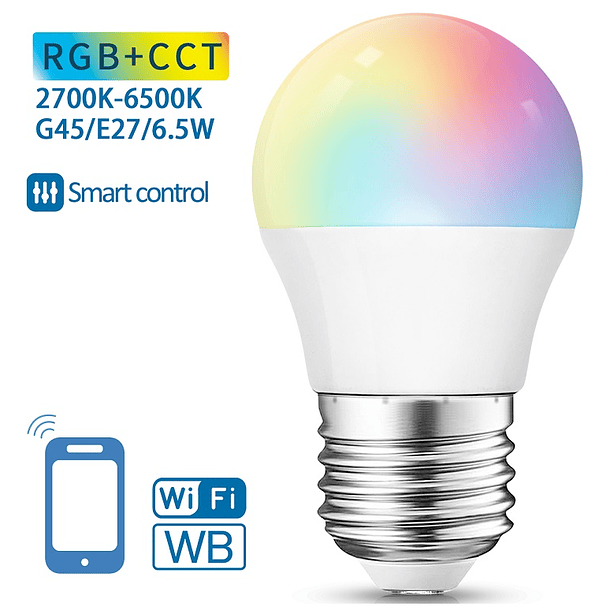 Lâmpada LED Inteligente E27 G45 Smart Wi-Fi 220V 6,5W RGB + 2700K ~ 6500K 555Lm 1
