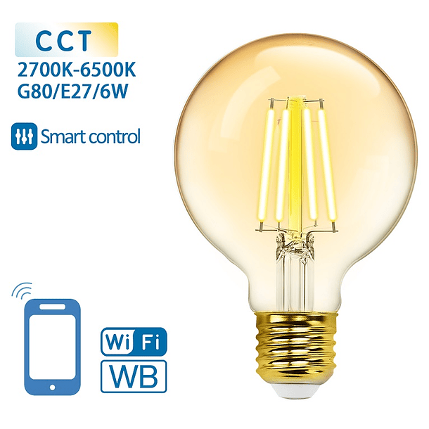 Lâmpada LED Inteligente E27 G80 Filamento Smart Wi-Fi 220V 6W 2700K ~ 6500K 806Lm (Âmbar) 1