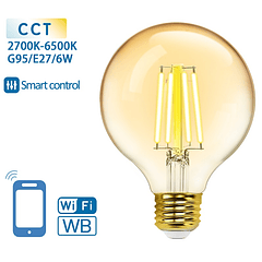 Lâmpada LED Inteligente E27 G95 Filamento Smart Wi-Fi 220V 6W 2700K ~ 6500K 806Lm (Âmbar)