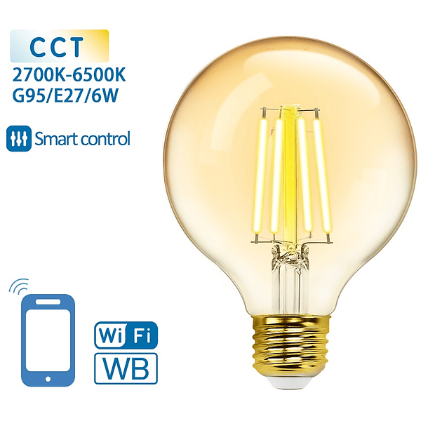 Lâmpada LED Inteligente E27 G95 Filamento Smart Wi-Fi 220V 6W 2700K ~ 6500K 806Lm (Âmbar) 1