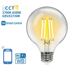 Lâmpada LED Inteligente E27 G95 Filamento Smart Wi-Fi 220V 6W 2700K ~ 6500K 850Lm (Transparente)