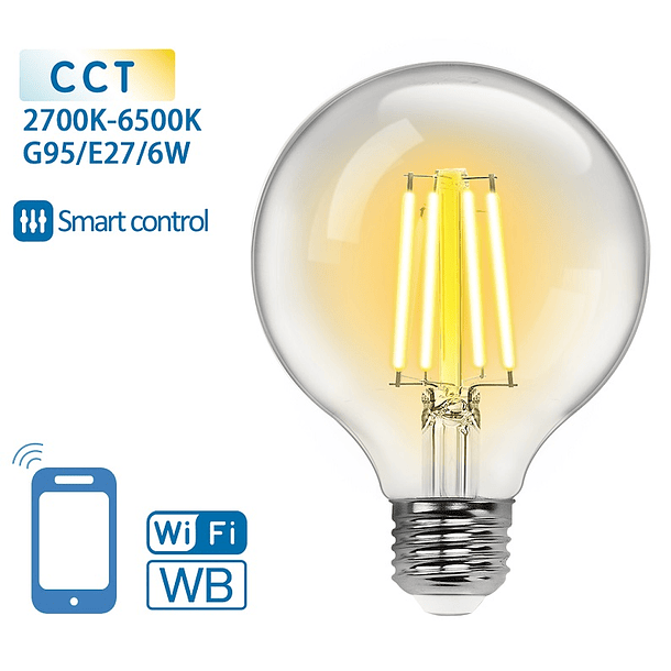 Lâmpada LED Inteligente E27 G95 Filamento Smart Wi-Fi 220V 6W 2700K ~ 6500K 850Lm (Transparente) 1