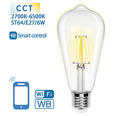 Lâmpada LED Inteligente E27 ST64 Filamento Smart Wi-Fi 220V 6W 2700K ~ 6500K 850Lm (Transparente)