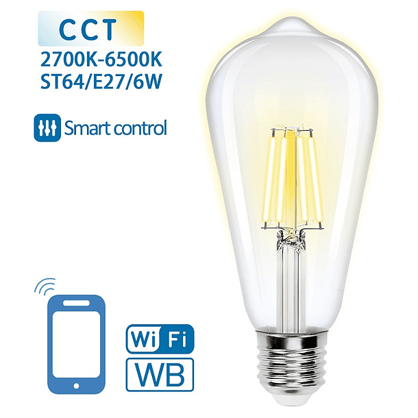 Lâmpada LED Inteligente E27 ST64 Filamento Smart Wi-Fi 220V 6W 2700K ~ 6500K 850Lm (Transparente) 1