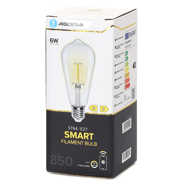 Lâmpada LED Inteligente E27 ST64 Filamento Smart Wi-Fi 220V 6W 2700K ~ 6500K 850Lm (Transparente) 3