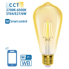 Lâmpada LED Inteligente E27 ST64 Filamento Smart Wi-Fi 220V 6W 2700K ~ 6500K 806Lm (Âmbar)