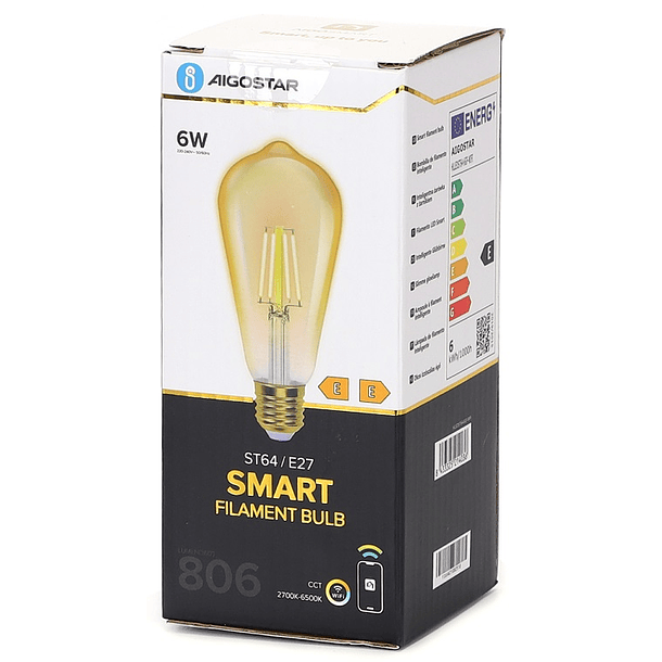 Lâmpada LED Inteligente E27 ST64 Filamento Smart Wi-Fi 220V 6W 2700K ~ 6500K 806Lm (Âmbar) 3