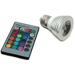 Lampada LED Aluminio Fôsca 220V E27 1x3W RGB 60º c/ Comando