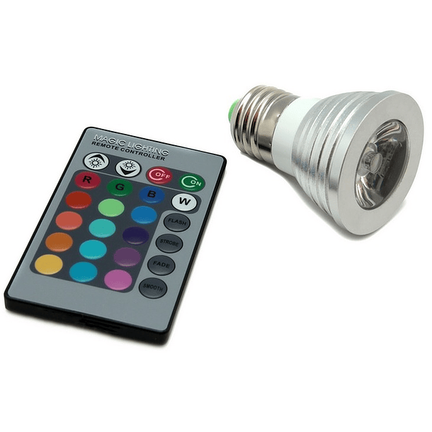 Lampada LED Aluminio Fôsca 220V E27 1x3W RGB 60º c/ Comando 1