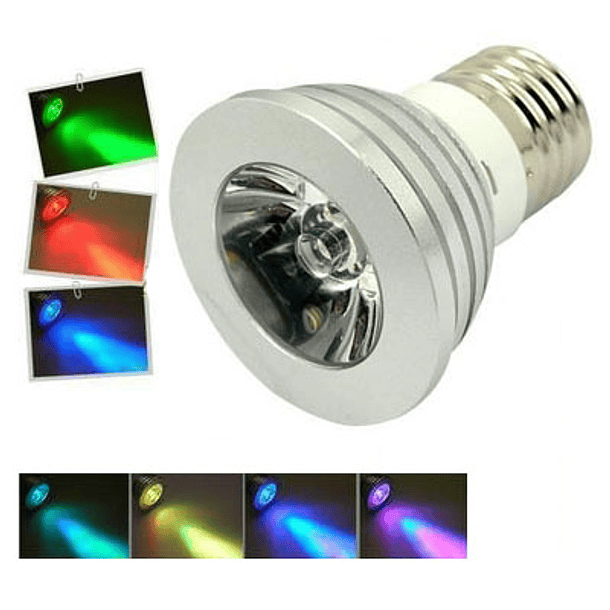 Lampada LED Aluminio Fôsca 220V E27 1x3W RGB 60º c/ Comando 2
