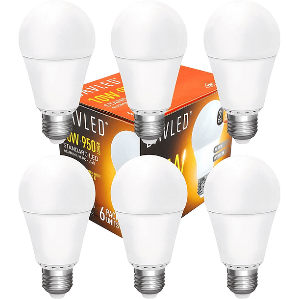 Pack 6x Lampadas LED 220V E27 10W Branco Q. 3000K 950Lm 