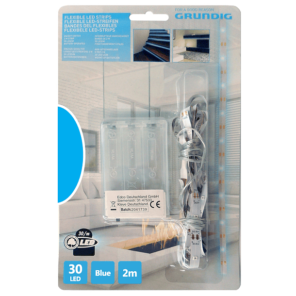 Fita 30 LEDs Flexíveis 2mts c/ Interruptor (a pilhas) Azul - GRUNDIG 